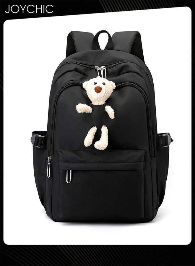 جوي شيك حقيبة ظهر بسيطة للطلاب بنمط سادة وحقيبة ظهر يومية كبيرة الحجم مع أحزمة كتف قابلة للتعديل للطلاب المتوسطين والثانويين باللون الأسود - Image 3