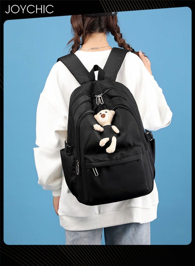جوي شيك حقيبة ظهر بسيطة للطلاب بنمط سادة وحقيبة ظهر يومية كبيرة الحجم مع أحزمة كتف قابلة للتعديل للطلاب المتوسطين والثانويين باللون الأسود - Image 1