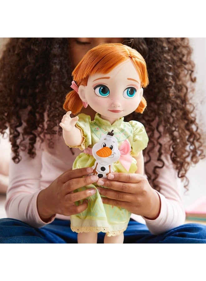 Disney Store Official Animators' Collection Anna Doll, Frozen, 16 Inches, Includes Olaf with Molded Details, Fully Posable Toy in Satin Dress - Suitable for Ages 3+ Toy Figure - Image 2