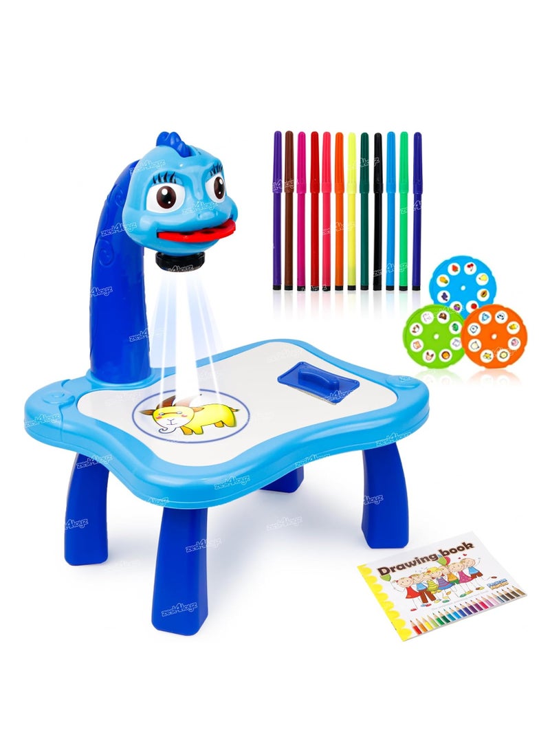Plastic Projector Painting Game With 24 Different Patterns 12 Water Pens 3 lanten 1book Blue Color Plastic Projector Big Size 3 Years And Above  - Image 1