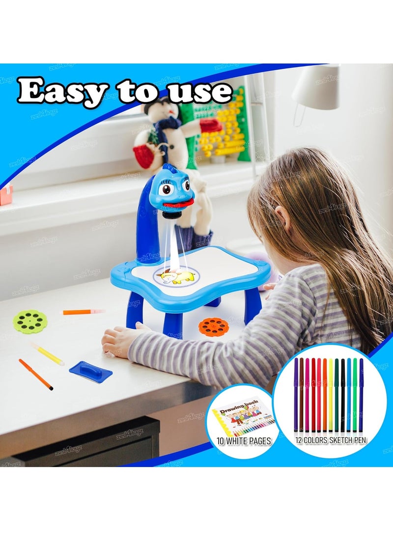 Plastic Projector Painting Game With 24 Different Patterns 12 Water Pens 3 lanten 1book Blue Color Plastic Projector Big Size 3 Years And Above  - Image 2
