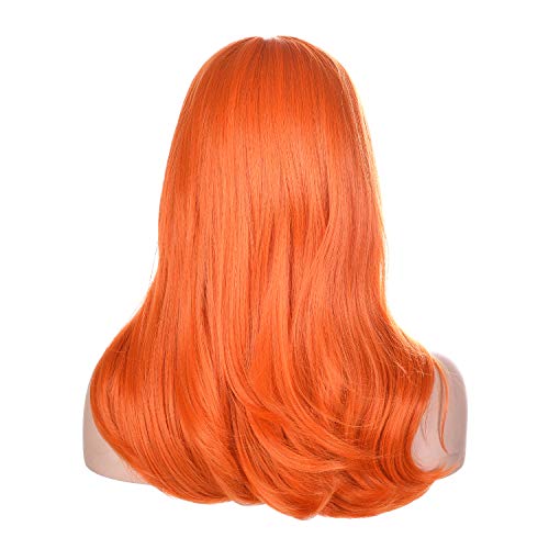 morvally Long Wavy Ginger Orange Bangs Synthetic Wigs with Headband and Scarf for Women - Image 4