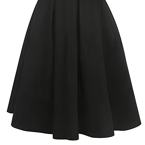 oxiuly Women's Vintage Half Sleeve O-Neck Contrast Casual Pockets Party Swing Dress OX253 (Black Solid, M) - Image 4