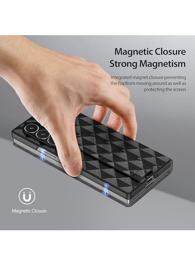 Flip Case for Galaxy Z Fold 6 2024 Case with Card Slot, Magnetic Leather Folio Bracket Case Shell for Z Fold 6 5G  - Image 4