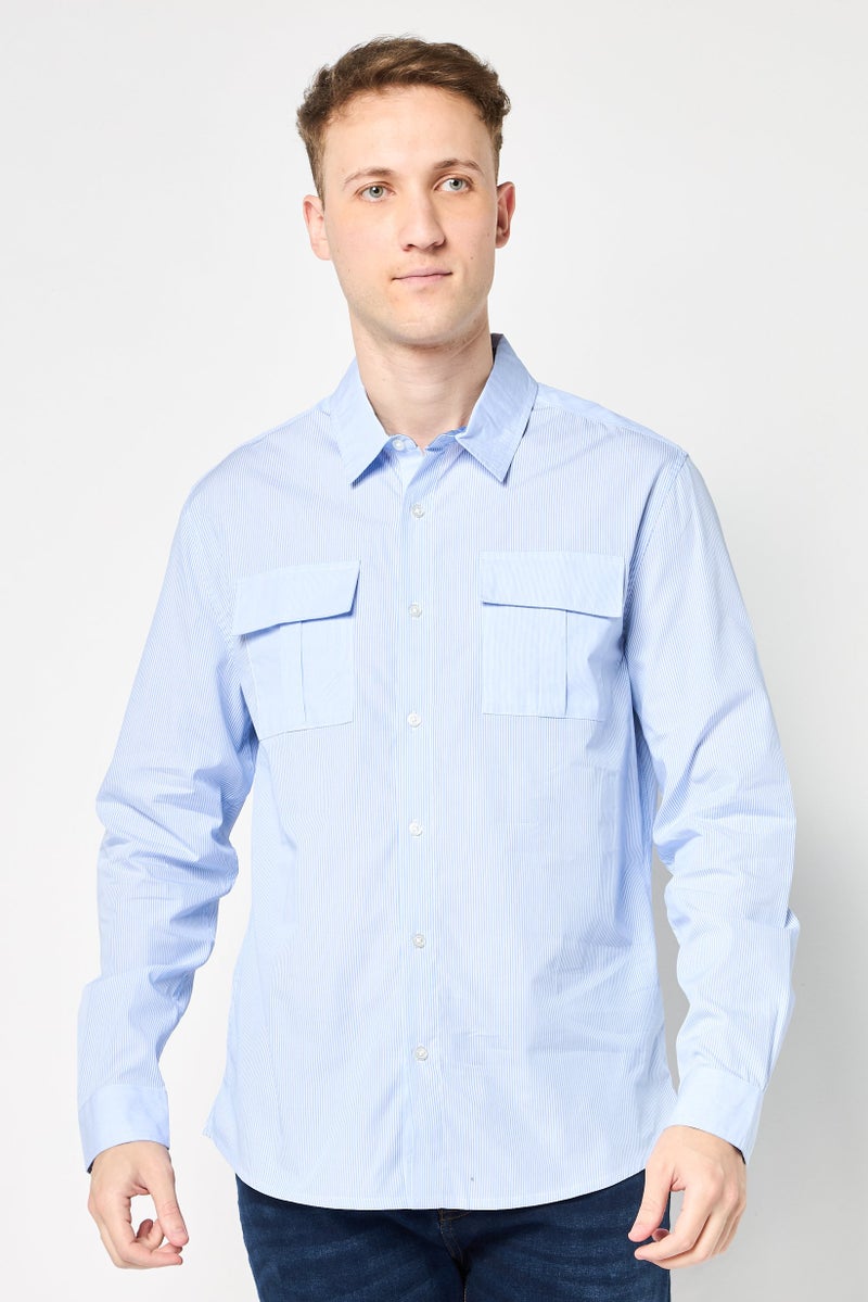 DKNY Men Regular Fit Long Sleeve Stripe Casual Shirt, Multicolor - Image 1