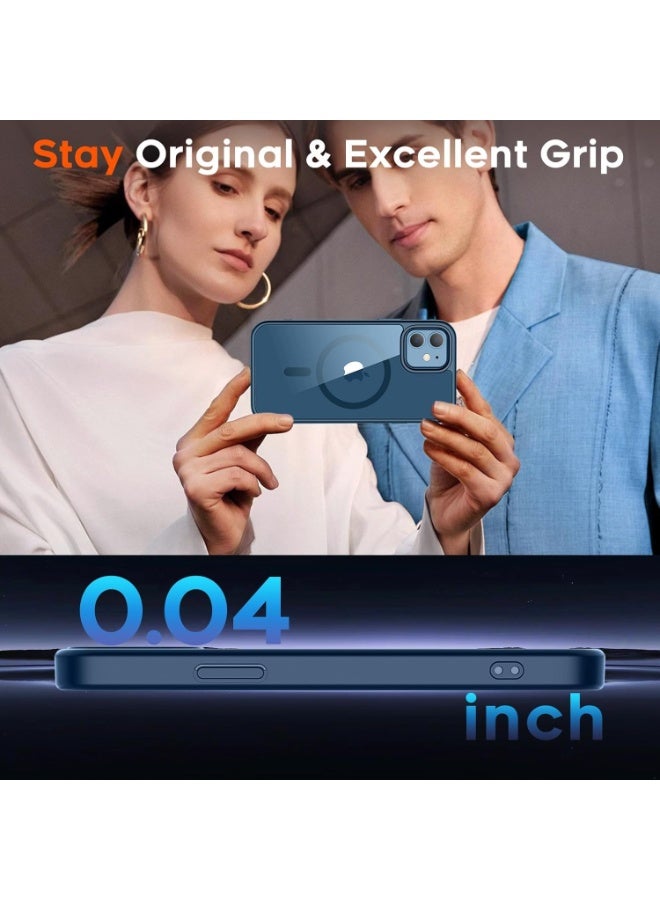 أكاليكس جراب مغناطيسي شفاف لهاتف iPhone 12 Pro Max، متوافق مع MagSafe، غطاء فاخر مطلي، جراب هاتف شفاف ناعم مقاوم للصدمات من مادة TPU (أزرق غامق) - Image 4