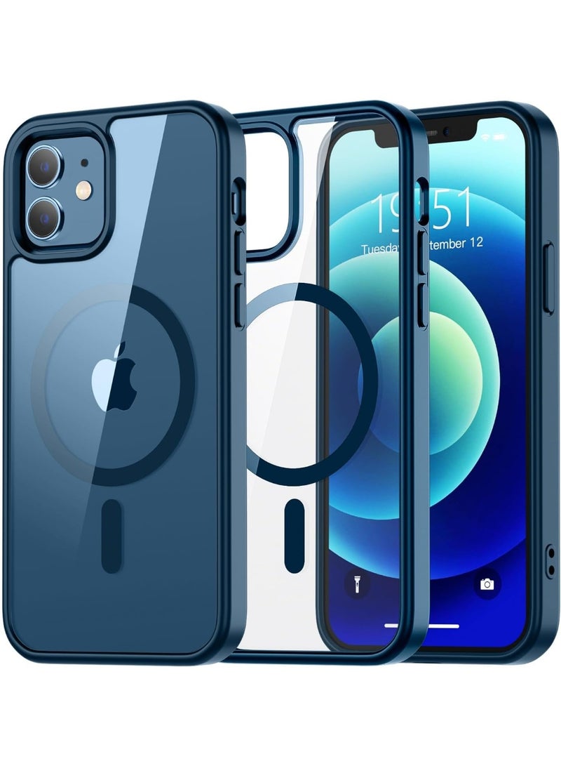 أكاليكس جراب مغناطيسي شفاف لهاتف iPhone 12 Pro Max، متوافق مع MagSafe، غطاء فاخر مطلي، جراب هاتف شفاف ناعم مقاوم للصدمات من مادة TPU (أزرق غامق) - Image 1