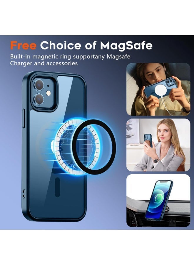 أكاليكس جراب مغناطيسي شفاف لهاتف iPhone 12 Pro Max، متوافق مع MagSafe، غطاء فاخر مطلي، جراب هاتف شفاف ناعم مقاوم للصدمات من مادة TPU (أزرق غامق) - Image 4