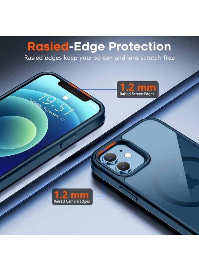 أكاليكس جراب مغناطيسي شفاف لهاتف iPhone 12 Pro Max، متوافق مع MagSafe، غطاء فاخر مطلي، جراب هاتف شفاف ناعم مقاوم للصدمات من مادة TPU (أزرق غامق) - Image 3