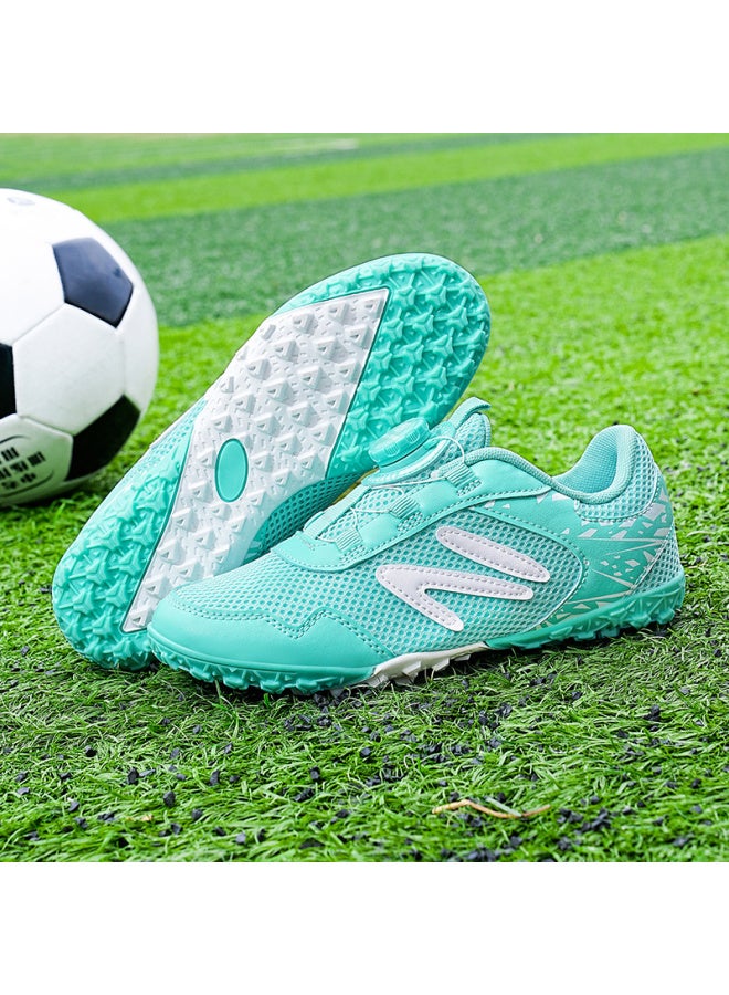 Boys' Football Shoes Rotating Button Broken Nail TF Short Nail Breathable Middle School Children's Sneaker Green Mesh