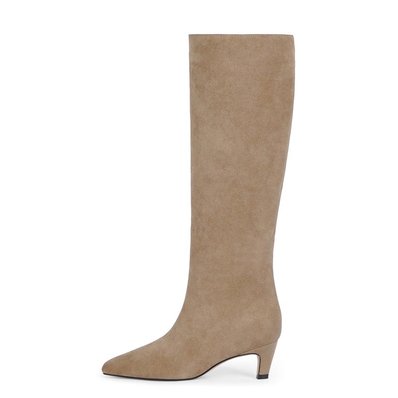 Modatope Knee High Tan Boots Kitten Low Heel Square Toe Tall Long Tan High Pull On Knee High Fall Boots Size 8.5 - Image 1