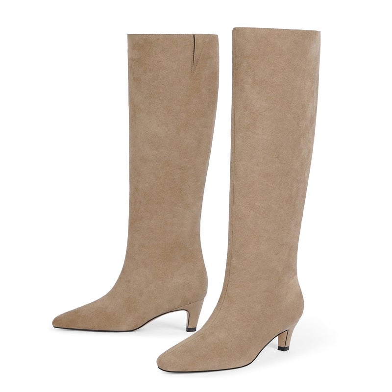 Modatope Knee High Tan Boots Kitten Low Heel Square Toe Tall Long Tan High Pull On Knee High Fall Boots Size 8.5 - Image 5