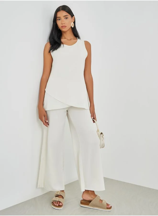 تايك تو Take Two Solid Sleeveless Longline Top with Straight Leg Pants Co-Ords