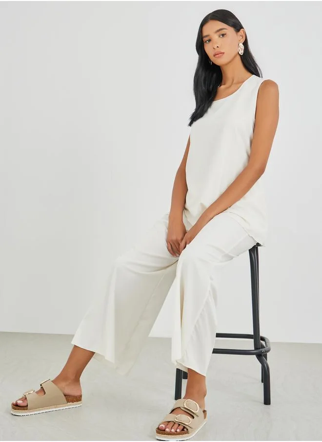 تايك تو Take Two Solid Sleeveless Longline Top with Straight Leg Pants Co-Ords