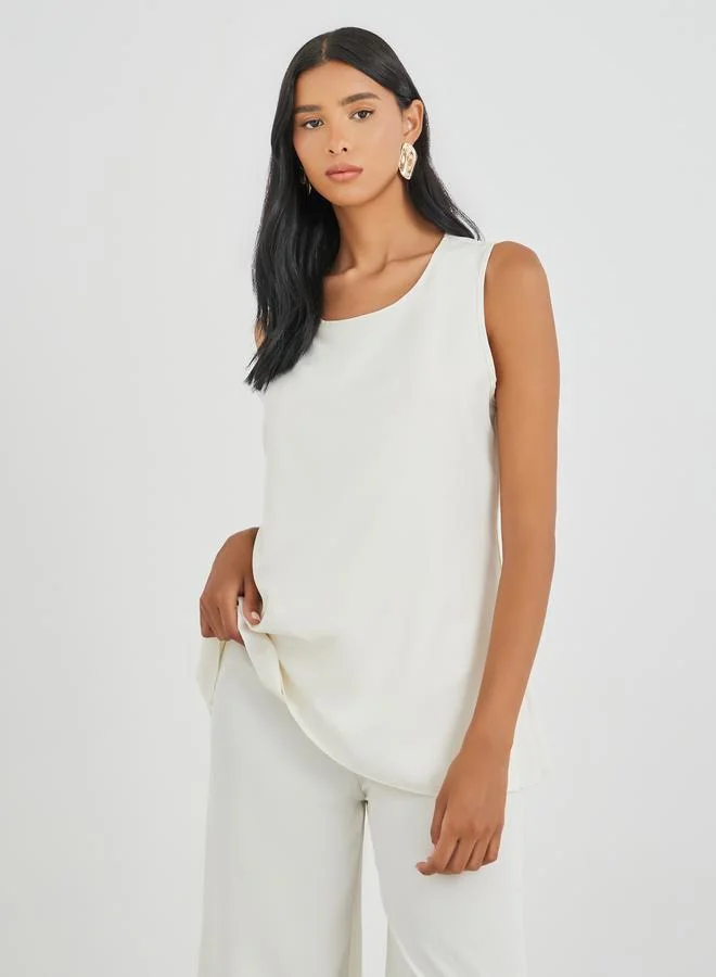 Take Two Take Two Solid Sleeveless Longline Top with Straight Leg Pants Co-Ords