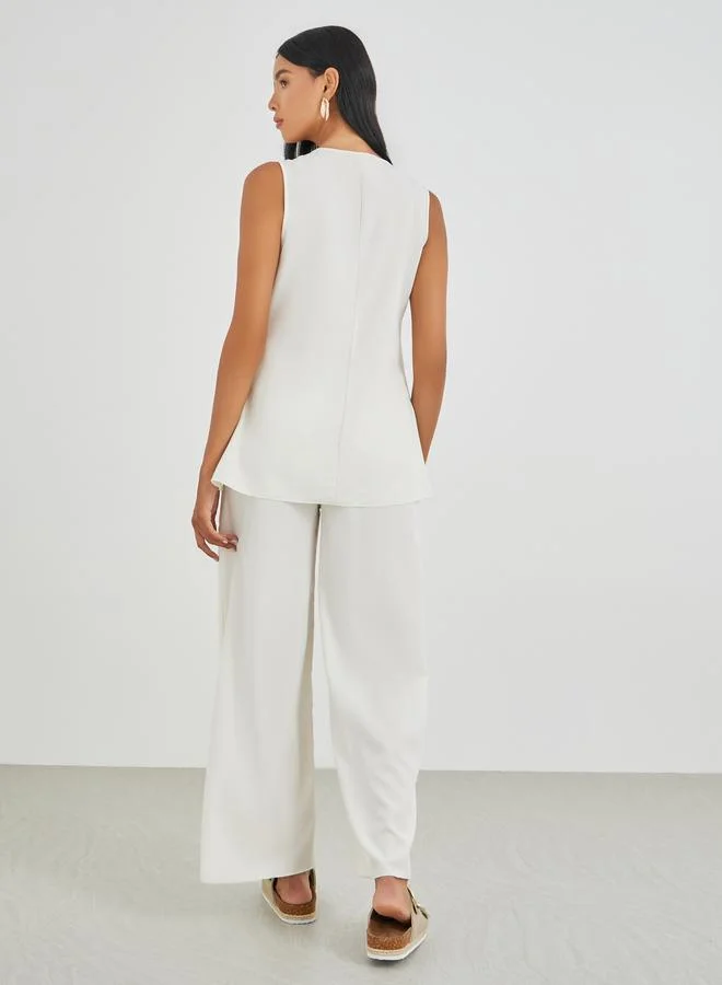 Take Two Take Two Solid Sleeveless Longline Top with Straight Leg Pants Co-Ords