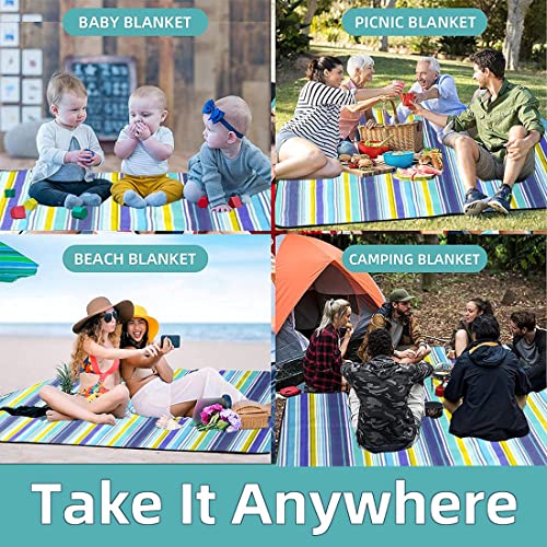 PACKNBUY Foldable Picnic Mat for Outdoor Waterproof Sand Proof Camping Blanket for Beach Travel Park Family Outing Trekking Hiking Large Foldable Mat Rug (Blue Stripes) - Image 5
