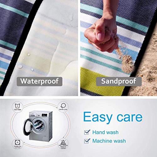 PACKNBUY Foldable Picnic Mat for Outdoor Waterproof Sand Proof Camping Blanket for Beach Travel Park Family Outing Trekking Hiking Large Foldable Mat Rug (Blue Stripes) - Image 4