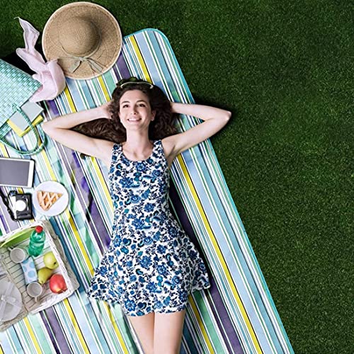 PACKNBUY Foldable Picnic Mat for Outdoor Waterproof Sand Proof Camping Blanket for Beach Travel Park Family Outing Trekking Hiking Large Foldable Mat Rug (Blue Stripes) - Image 3