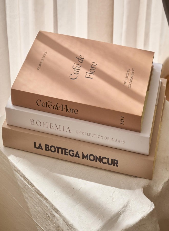 Moncur Home مجموعة كتب مونكور هوم المزيفة لتزيين طاولة القهوة، 3 كتب ديكور، ديكور غرفة بألوان محايدة، ديكور رفوف أنيق، بيج، أبيض، ألوان ترابية، صفحات فارغة حقيقية، أغطية قابلة للإزالة، لمسات ديكور منزلي مميزة - Image 1