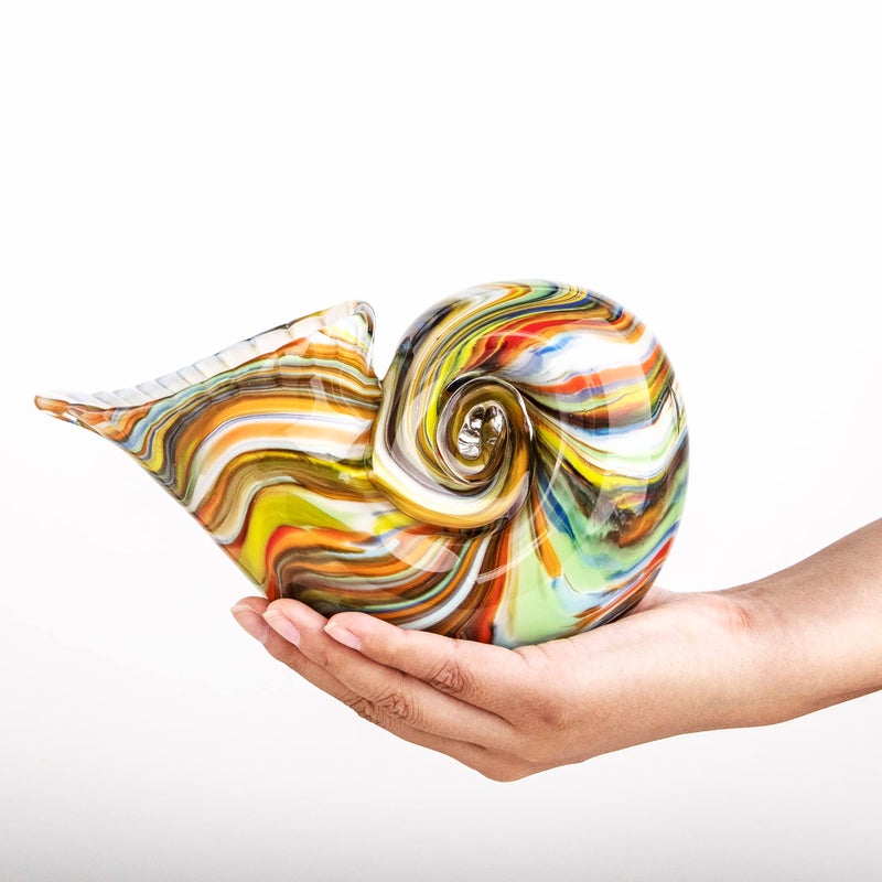 QFkris Glass Nautilus Conch Hand Blown Seashell Art Figurine Multicolor Sculpture Beautiful Home Decor Crystal Paperweight