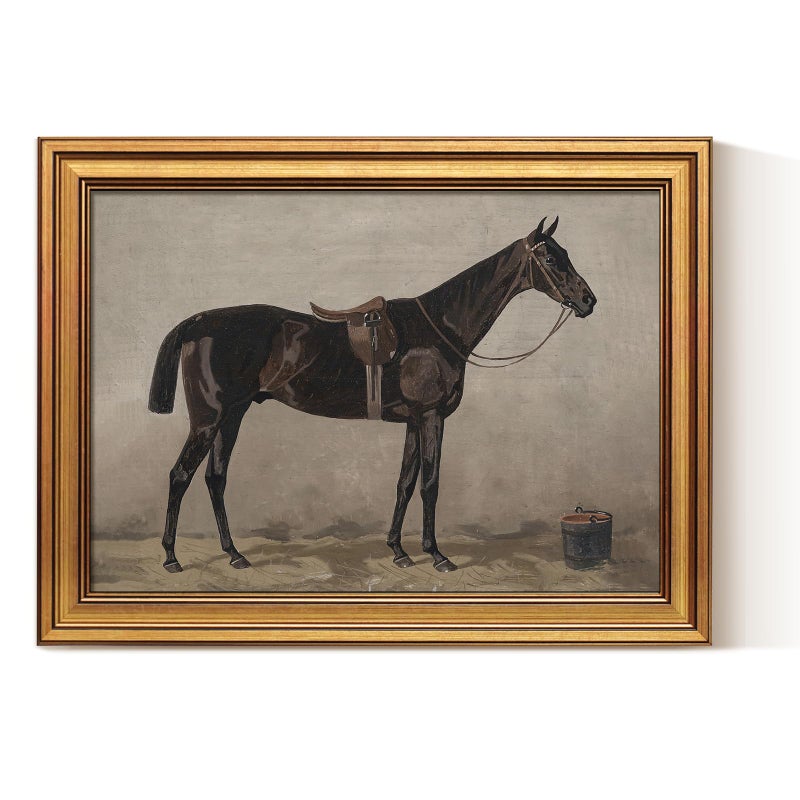 ARPEOTCY Gold Framed Canvas Art Prints12x16inch Antique Black Horse Art Painting Rustic Farmhouse Decor for Bedroom Living Room Fireplace Shelf Vintage Retro Western Pictures - Image 2