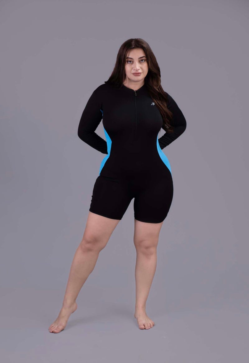 Keepfit upf40+uv n9 Antibacterial 1 Peice Zipper Padded Swimwear Set for Women Black |Swimming Suit for Women - Image 2