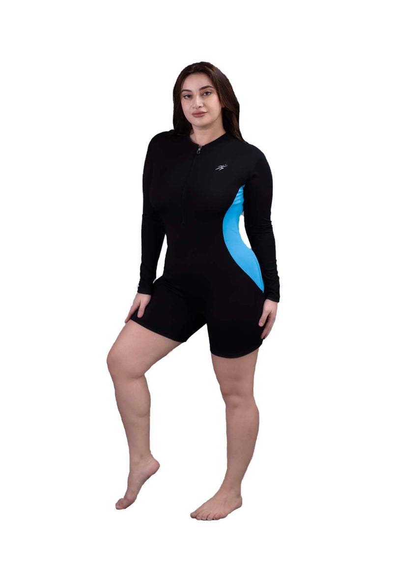 Keepfit upf40+uv n9 Antibacterial 1 Peice Zipper Padded Swimwear Set for Women Black |Swimming Suit for Women - Image 1