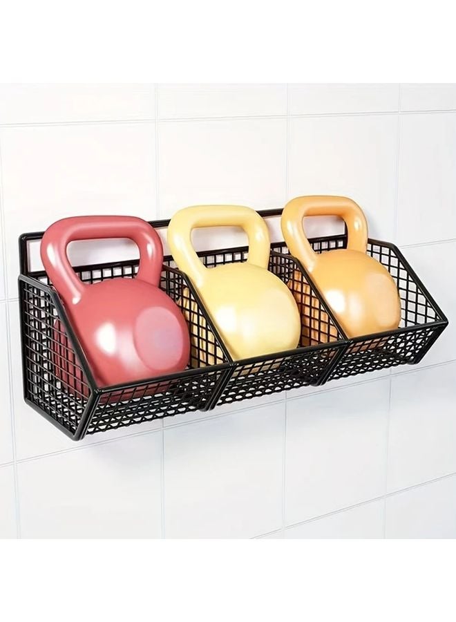 Black 3 Grid Wall Mounted Kitchen Organizer No Drilling Multi Functional Storage Rack - Image 5