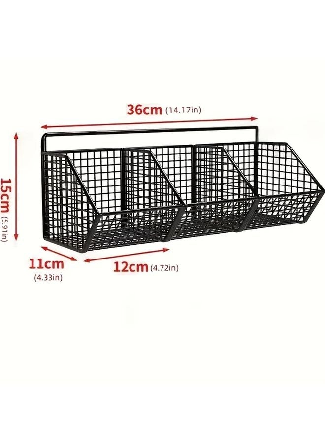 Black 3 Grid Wall Mounted Kitchen Organizer No Drilling Multi Functional Storage Rack - Image 4