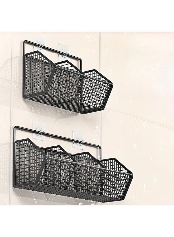 Black 3 Grid Wall Mounted Kitchen Organizer No Drilling Multi Functional Storage Rack - Image 2