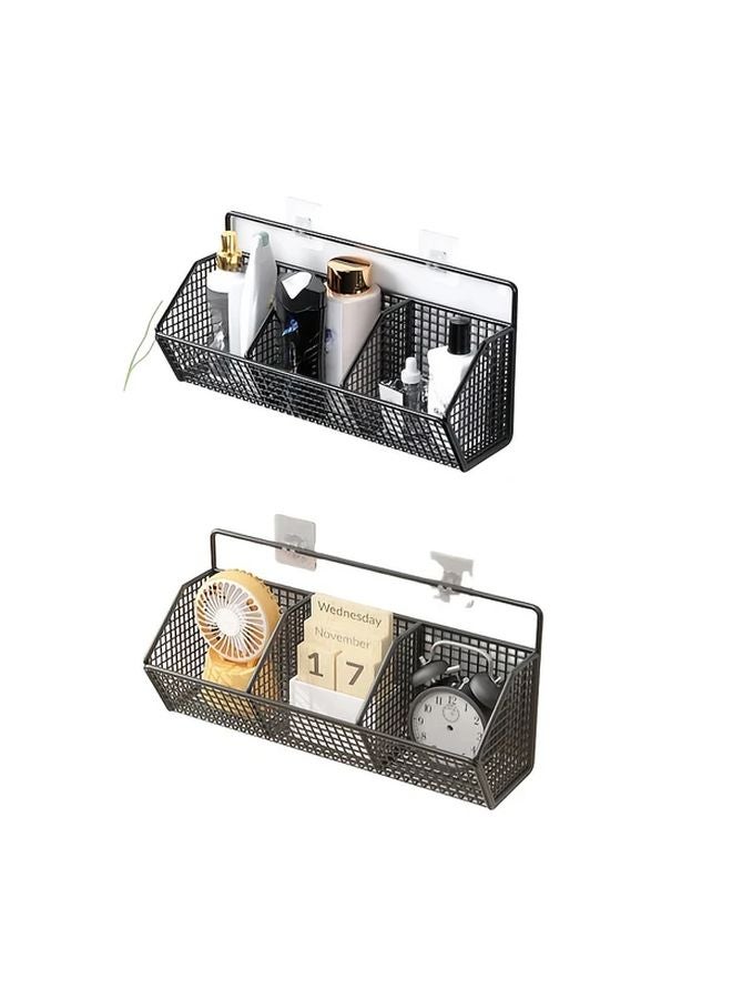 Black 3 Grid Wall Mounted Kitchen Organizer No Drilling Multi Functional Storage Rack - Image 3