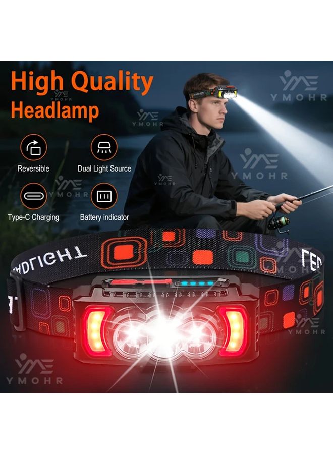 Black LED Headlamp USB Rechargeable 7 Modes 270 Degree Flood Light for Camping - Image 2