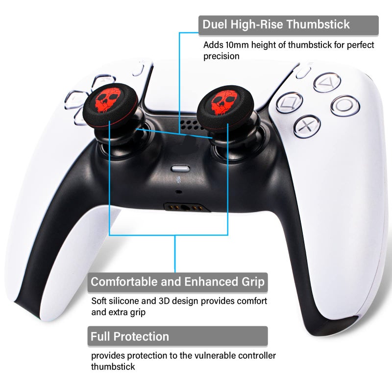 Playrealm FPS Thumbstick Extender & Printing Rubber Silicone Grip Cover 2 Sets for PS5 Dualsenese & PS4 Controller (Ghost Red) - Image 2