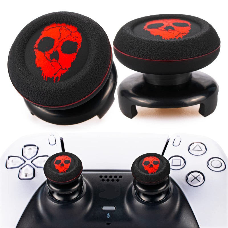 Playrealm FPS Thumbstick Extender & Printing Rubber Silicone Grip Cover 2 Sets for PS5 Dualsenese & PS4 Controller (Ghost Red) - Image 1