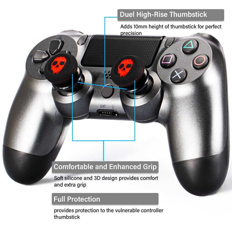 Playrealm FPS Thumbstick Extender & Printing Rubber Silicone Grip Cover 2 Sets for PS5 Dualsenese & PS4 Controller (Ghost Red) - Image 4