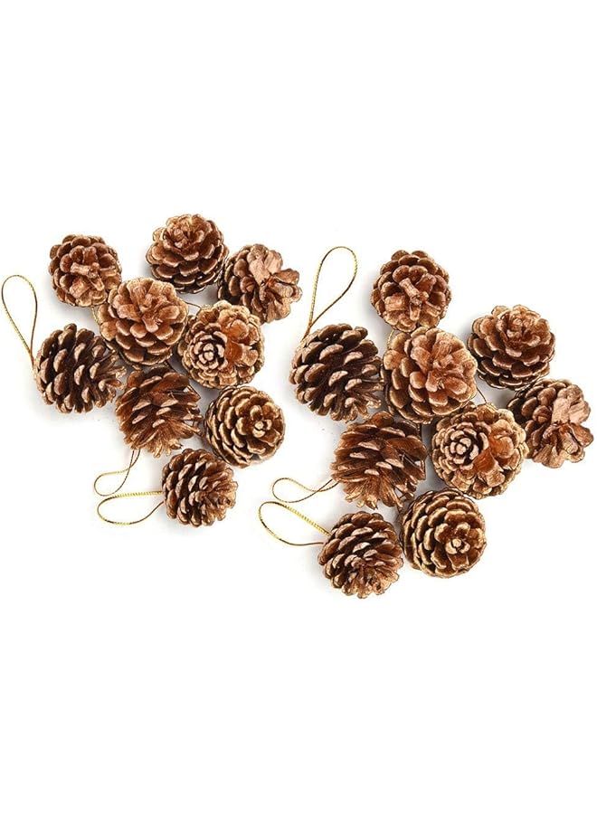 The Bros 18 Pcs Natural with String Golden Pinecone Christmas Tree Hanging Ornament for Wreath Garlands Decoration Natural Pine Cones With String for DIY Crafts Home Decoration (Gold) - Image 1