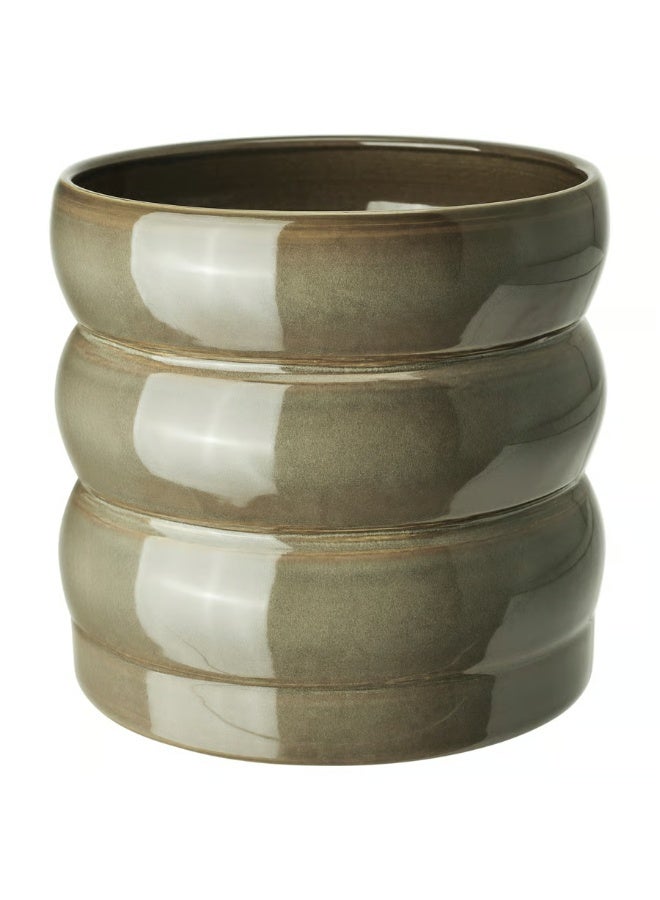 Green-Brown Plant Pot – Indoor & Outdoor Decorative Flower Pot, Durable and Stylish, 15 cm Diameter - Image 1