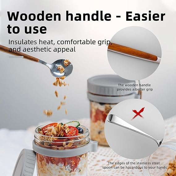 CASADELIGHT 350 ml Oats Container With Lids And Spoon set of 1 pc Glass Mason Jars For Overnight Oats Leak Proof Container with Measurment For Cereal Fruit Vegetable Milk Salad Yogurt random color - Image 5