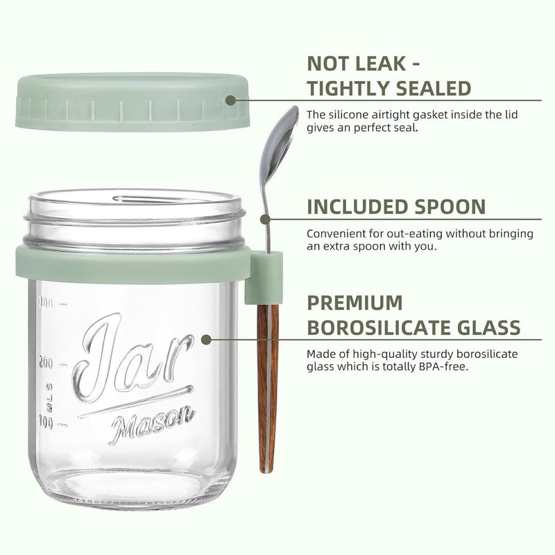 CASADELIGHT 350 ml Oats Container With Lids And Spoon set of 1 pc Glass Mason Jars For Overnight Oats Leak Proof Container with Measurment For Cereal Fruit Vegetable Milk Salad Yogurt random color - Image 3