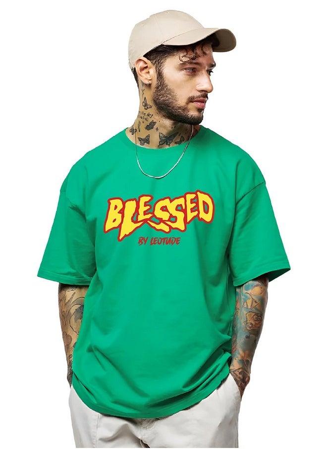 LEOTUDE - LEOTUDE Men's Half Sleeve Oversized Round Neck Shirt (Fs49_Rama_Blesed_P_Green_2XL) - Image 1