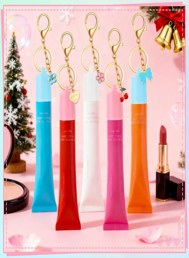بينج شاو ماي مجموعة Pengxiaomei المكونة من 5 أغطية لمرطب الشفاه، مثالية لأيام الجمعة الصيفية، وحامل مرطب الشفاه مع سلسلة مفاتيح مزودة بمشبك معدني، هدية رائعة لعيد الصداقة، سلسلة مفاتيح محمولة لحامل مرطب الشفاه. - Image 5