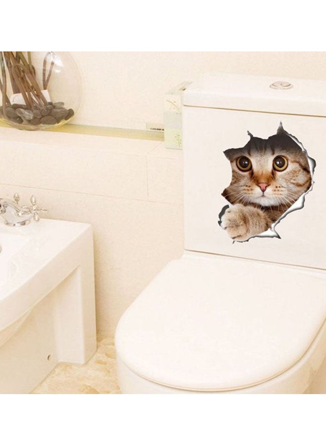OUTAD 3D Cute Cat Printed Toilet Wall Sticker Brown/Grey/White 21x29cm - Image 3
