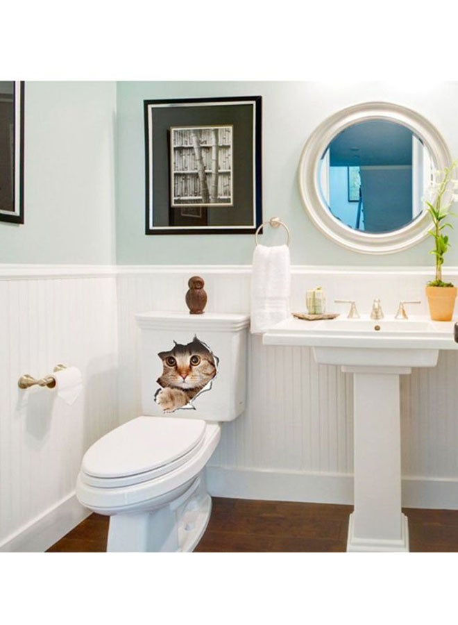 OUTAD 3D Cute Cat Printed Toilet Wall Sticker Brown/Grey/White 21x29cm - Image 2