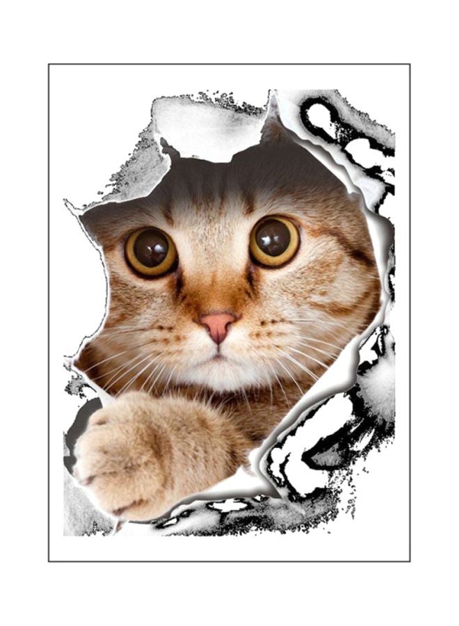 OUTAD 3D Cute Cat Printed Toilet Wall Sticker Brown/Grey/White 21x29cm - Image 1