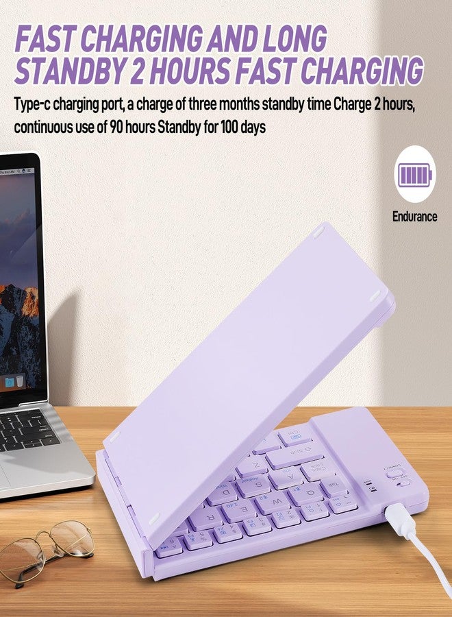 Guiheng Foldable Mini Rechargeable Bluetooth Keyboard and Mouse Combo, 2.4G Wireless and Bluetooth,(Sync Up to 3 Devices), Ultra-Slim Travel Folding Keyboard for iPhone iPad Mac Android Windows iOS(Purple) - Image 5