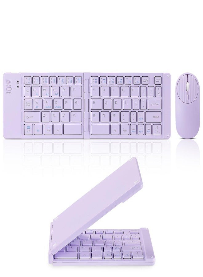 Guiheng Foldable Mini Rechargeable Bluetooth Keyboard and Mouse Combo, 2.4G Wireless and Bluetooth,(Sync Up to 3 Devices), Ultra-Slim Travel Folding Keyboard for iPhone iPad Mac Android Windows iOS(Purple) - Image 1