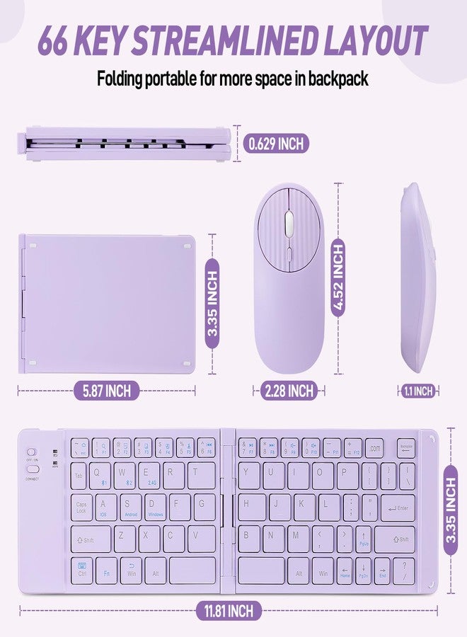 Guiheng Foldable Mini Rechargeable Bluetooth Keyboard and Mouse Combo, 2.4G Wireless and Bluetooth,(Sync Up to 3 Devices), Ultra-Slim Travel Folding Keyboard for iPhone iPad Mac Android Windows iOS(Purple) - Image 3