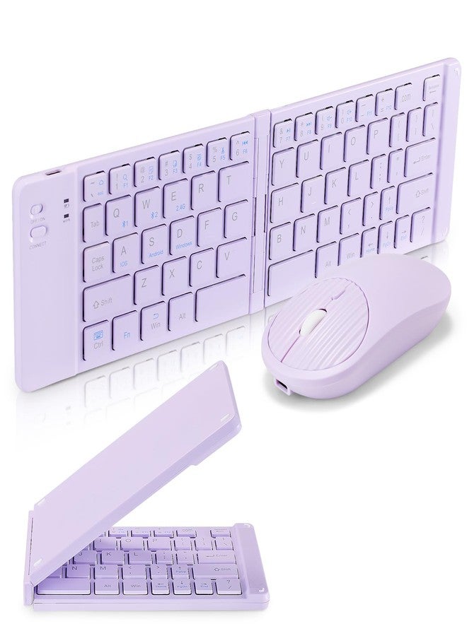 Guiheng Foldable Mini Rechargeable Bluetooth Keyboard and Mouse Combo, 2.4G Wireless and Bluetooth,(Sync Up to 3 Devices), Ultra-Slim Travel Folding Keyboard for iPhone iPad Mac Android Windows iOS(Purple) - Image 2
