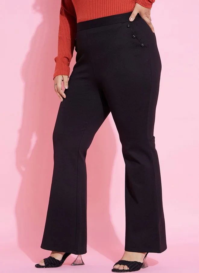 SASSAFRAS Flared High-Rise Black Trousers for Women